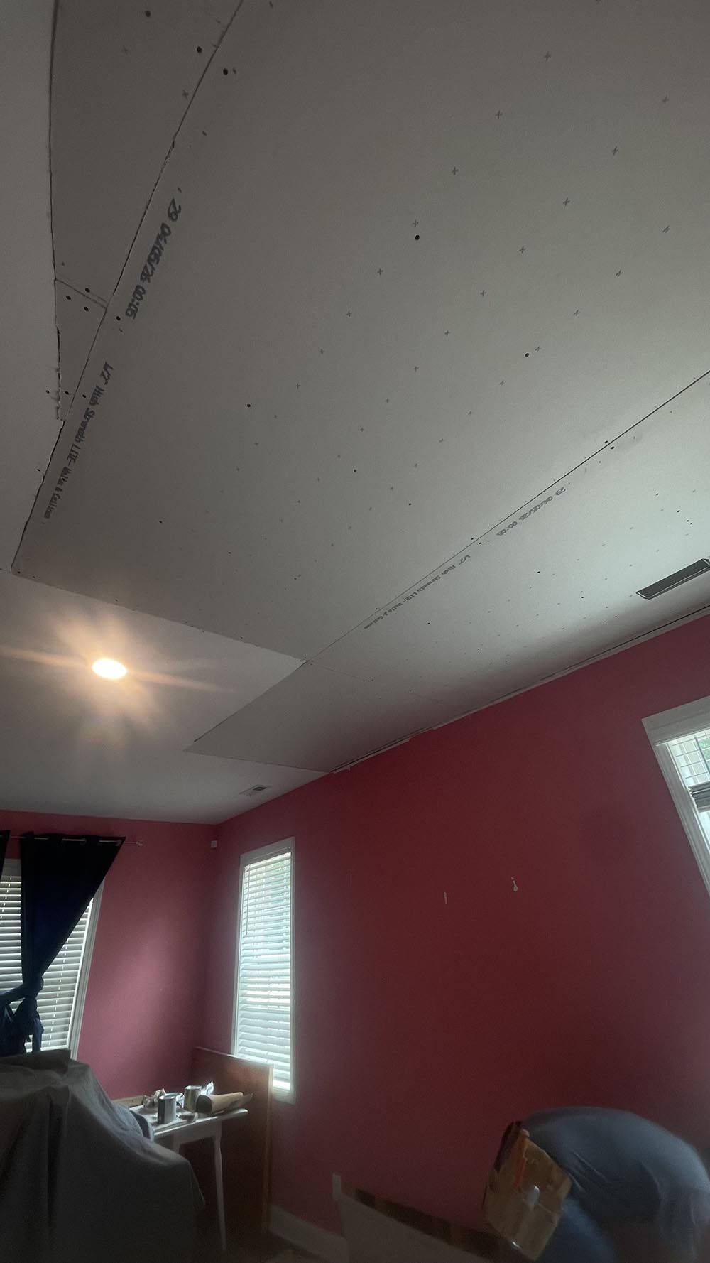 Replacement ceiling drywall panels fastened directly into floor trusses